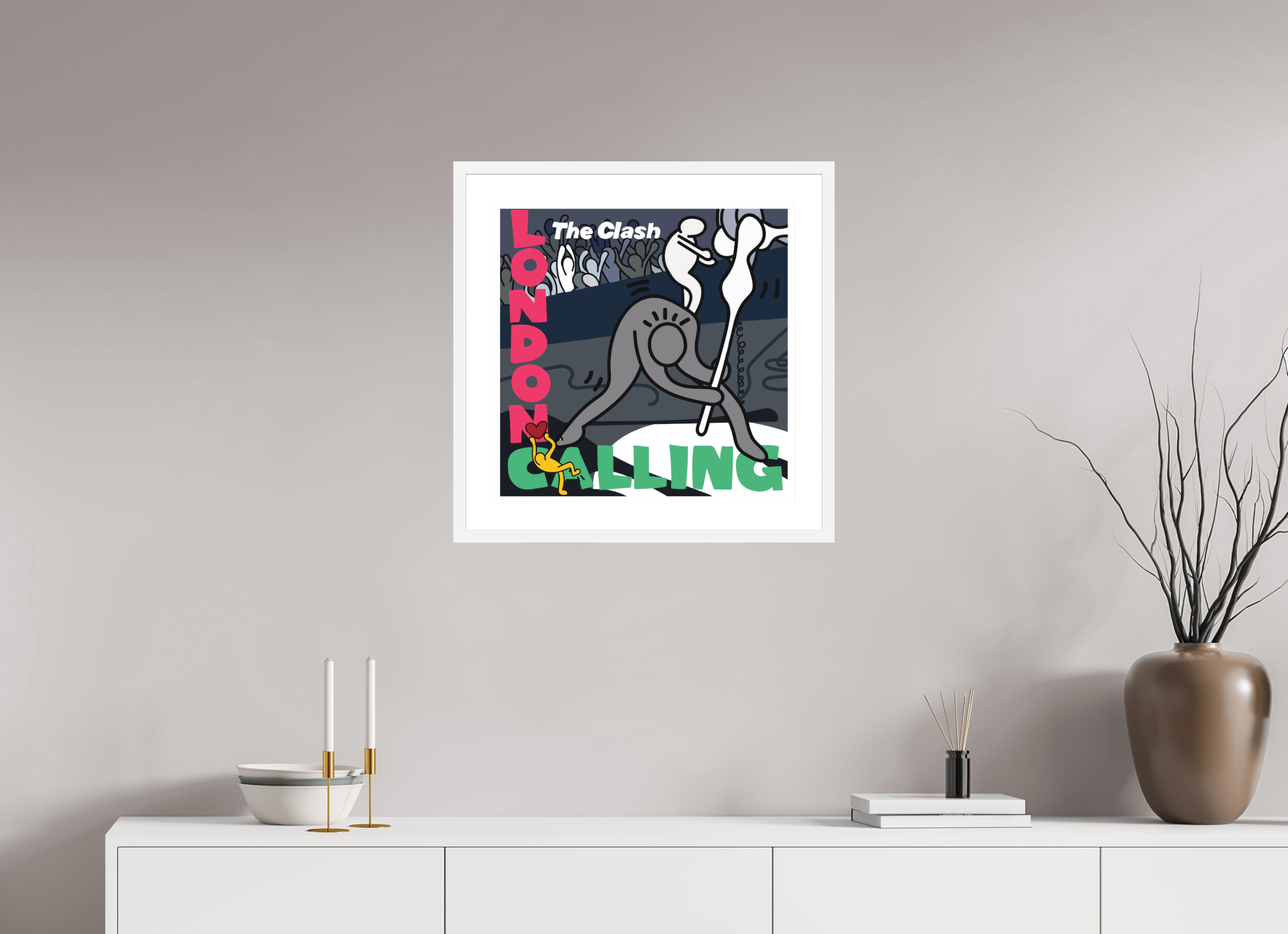 50 x 50 cm, FRAMED WHITE London Calling