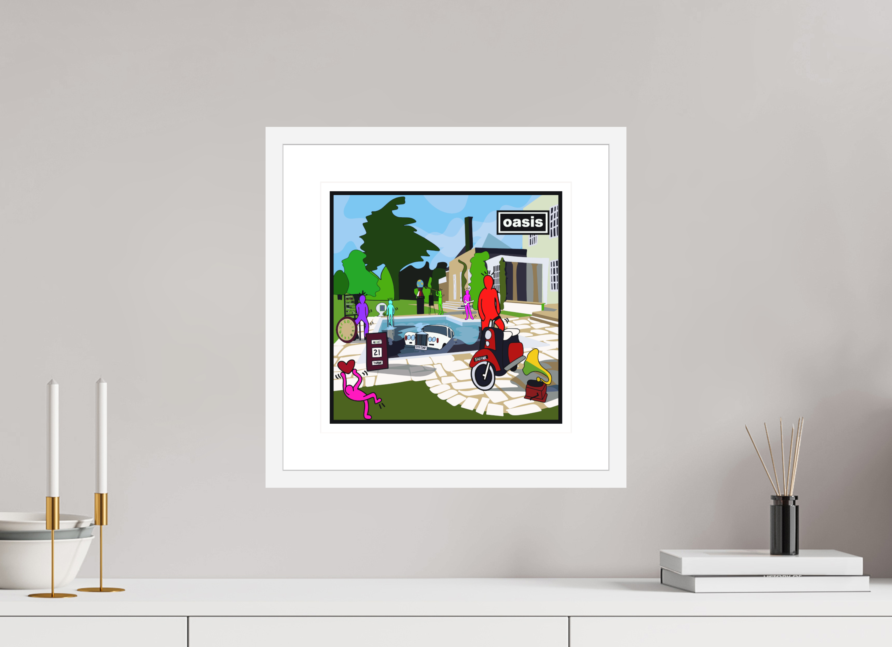 30 x 30 cm, FRAMED WHITE Be here now