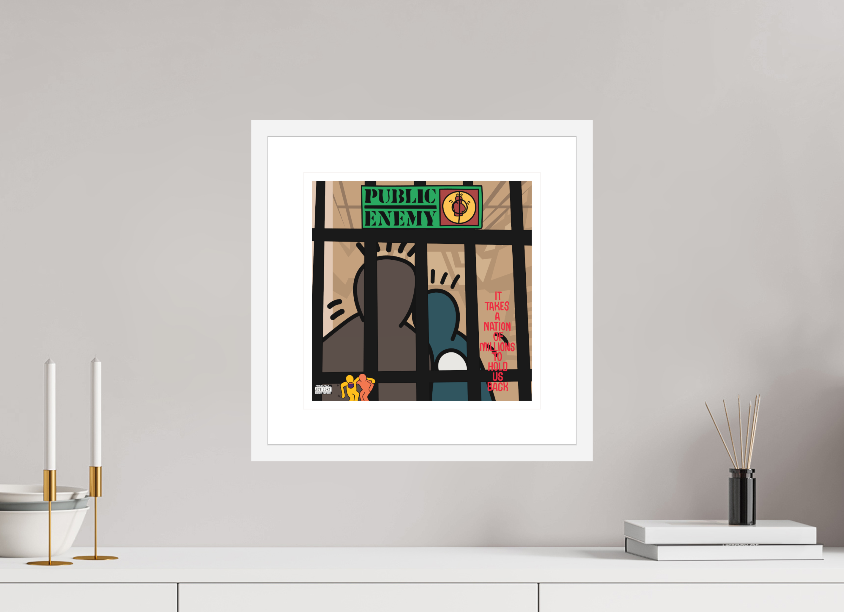 30 x 30 cm, FRAMED WHITE Public Enemy