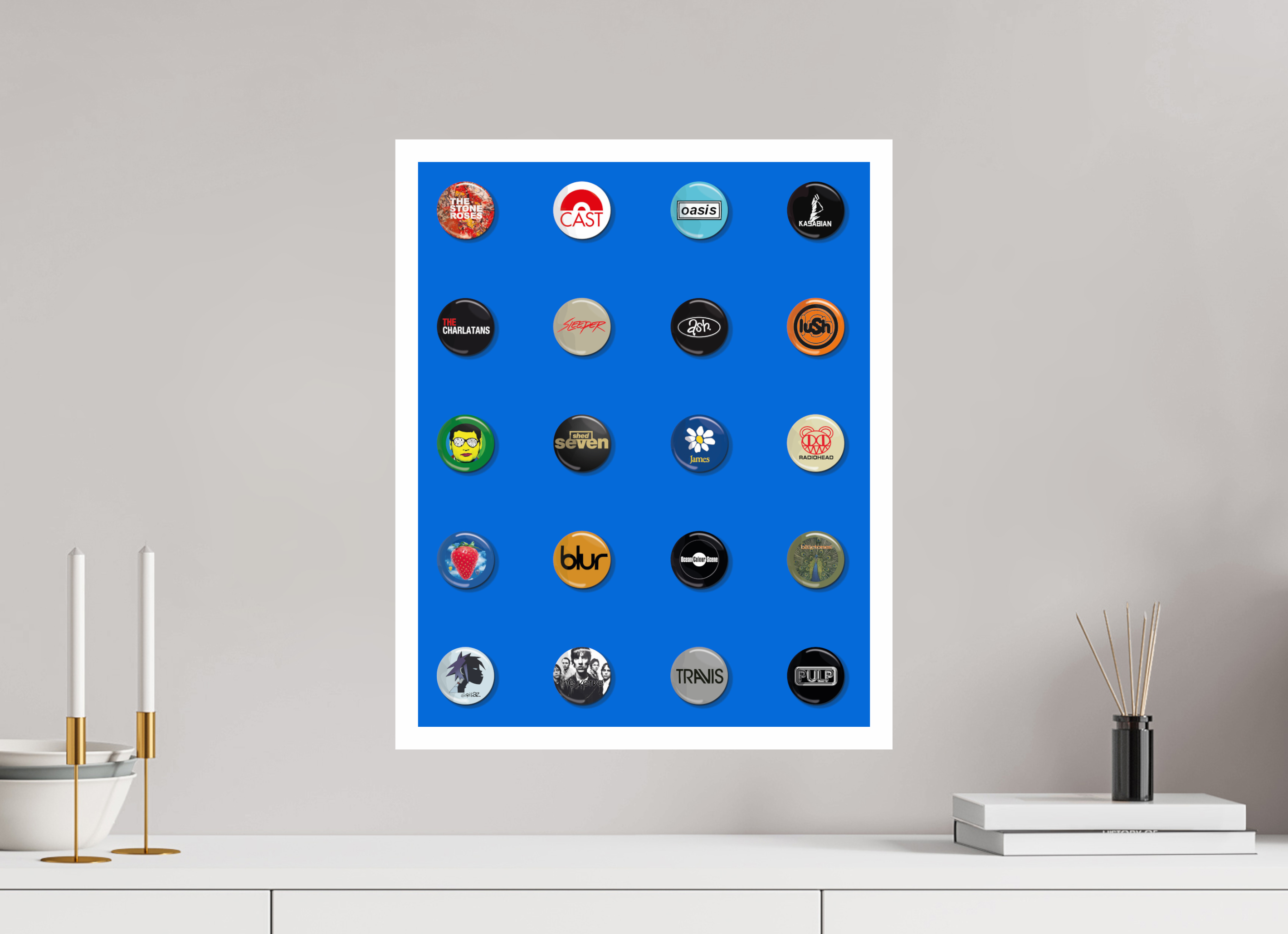 40 x 50 cm, UNFRAMED Badges of my life Indie edition blue