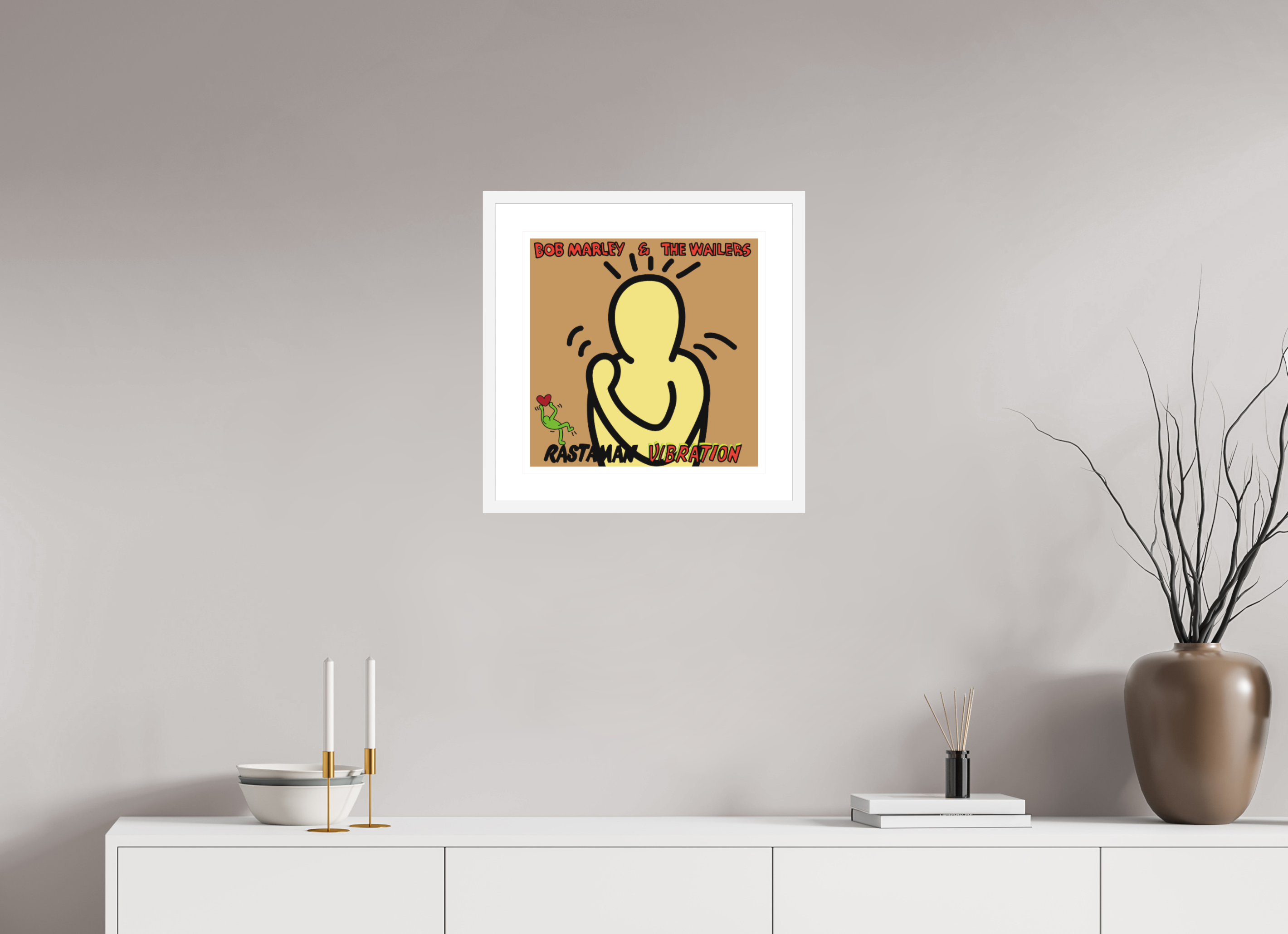 40 x 40 cm, FRAMED WHITE Bob Marley