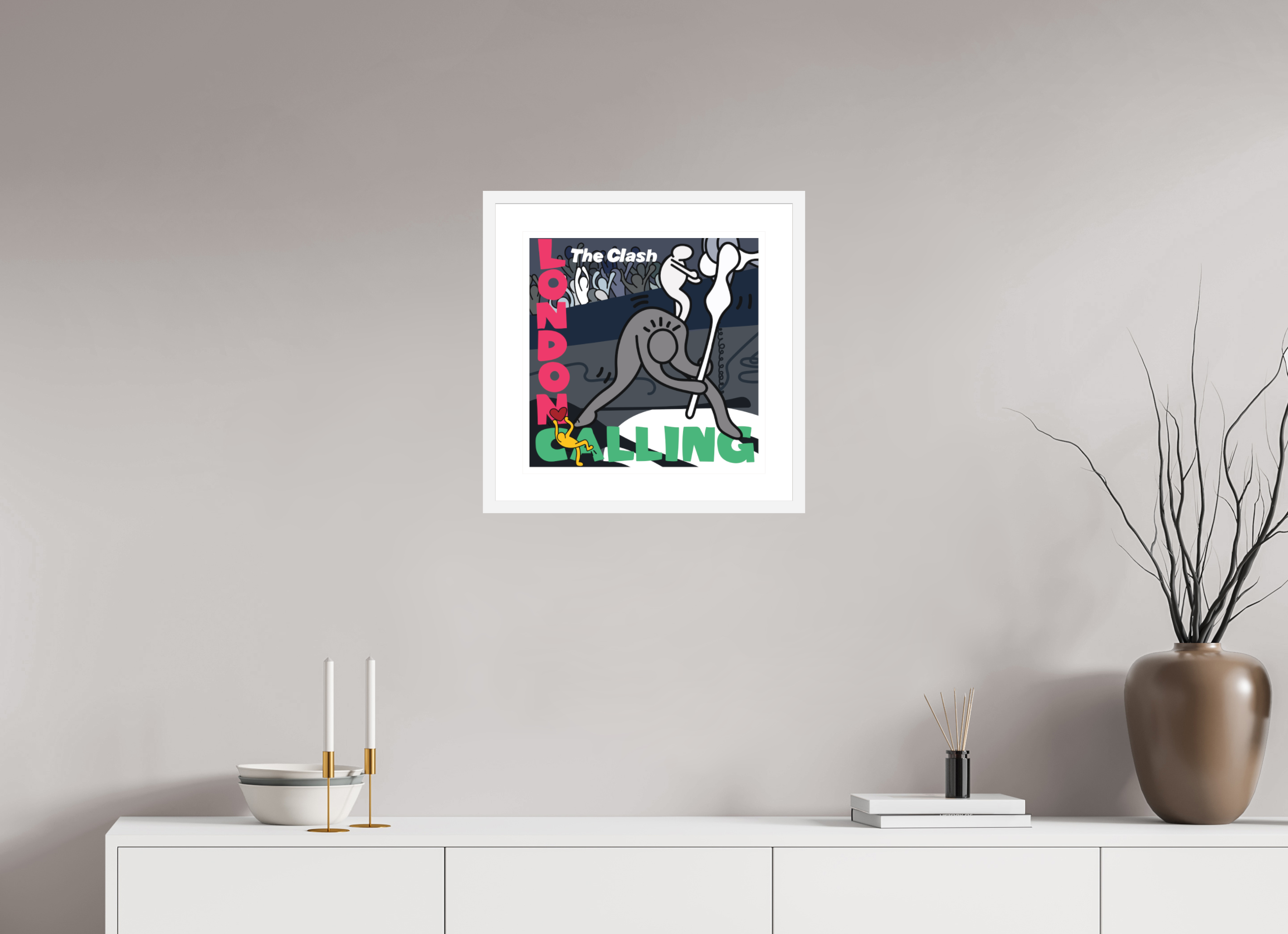 40 x 40 cm, FRAMED WHITE London Calling