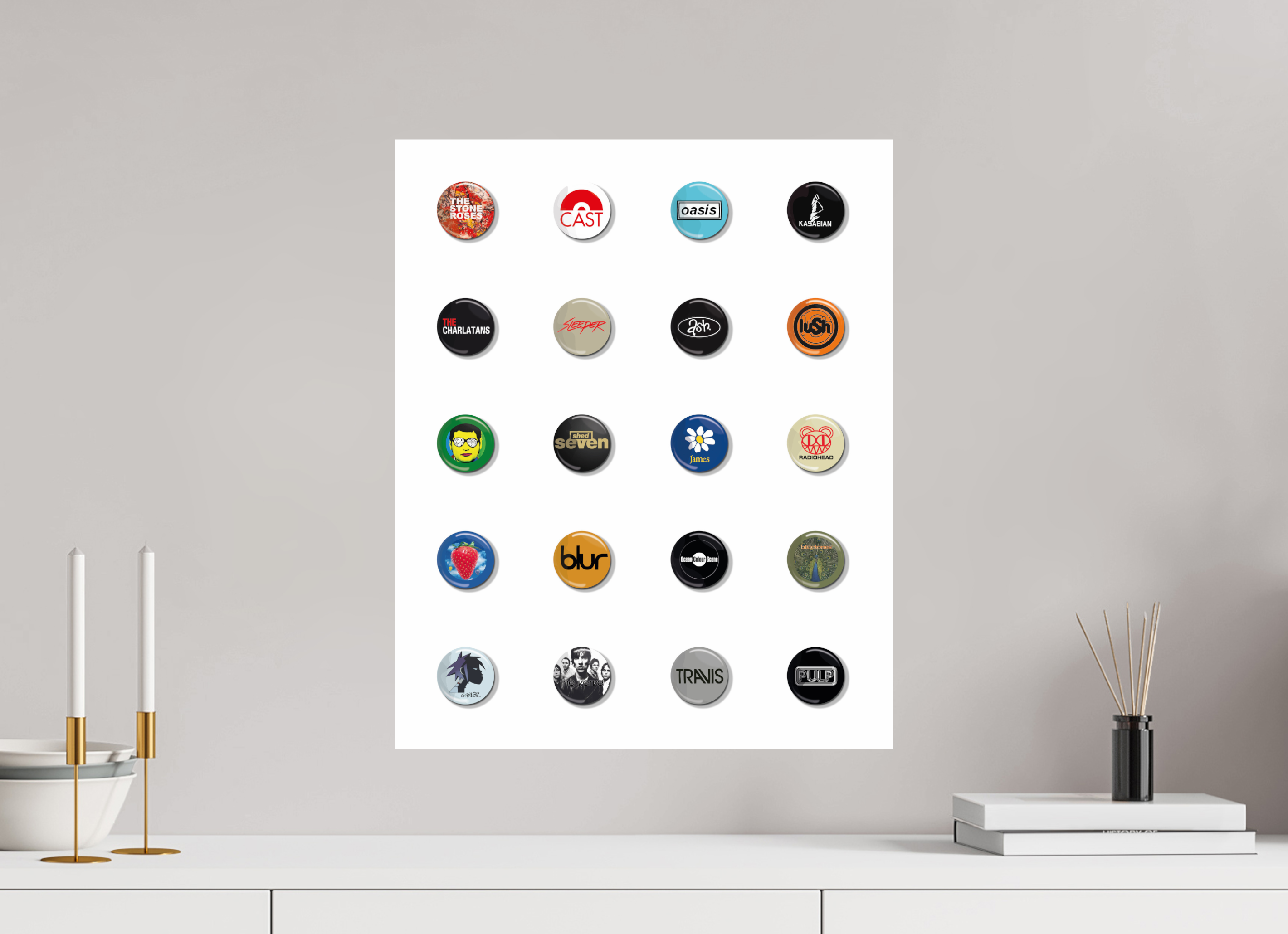 40 x 50 cm, UNFRAMED Badges of my life Indie edition white