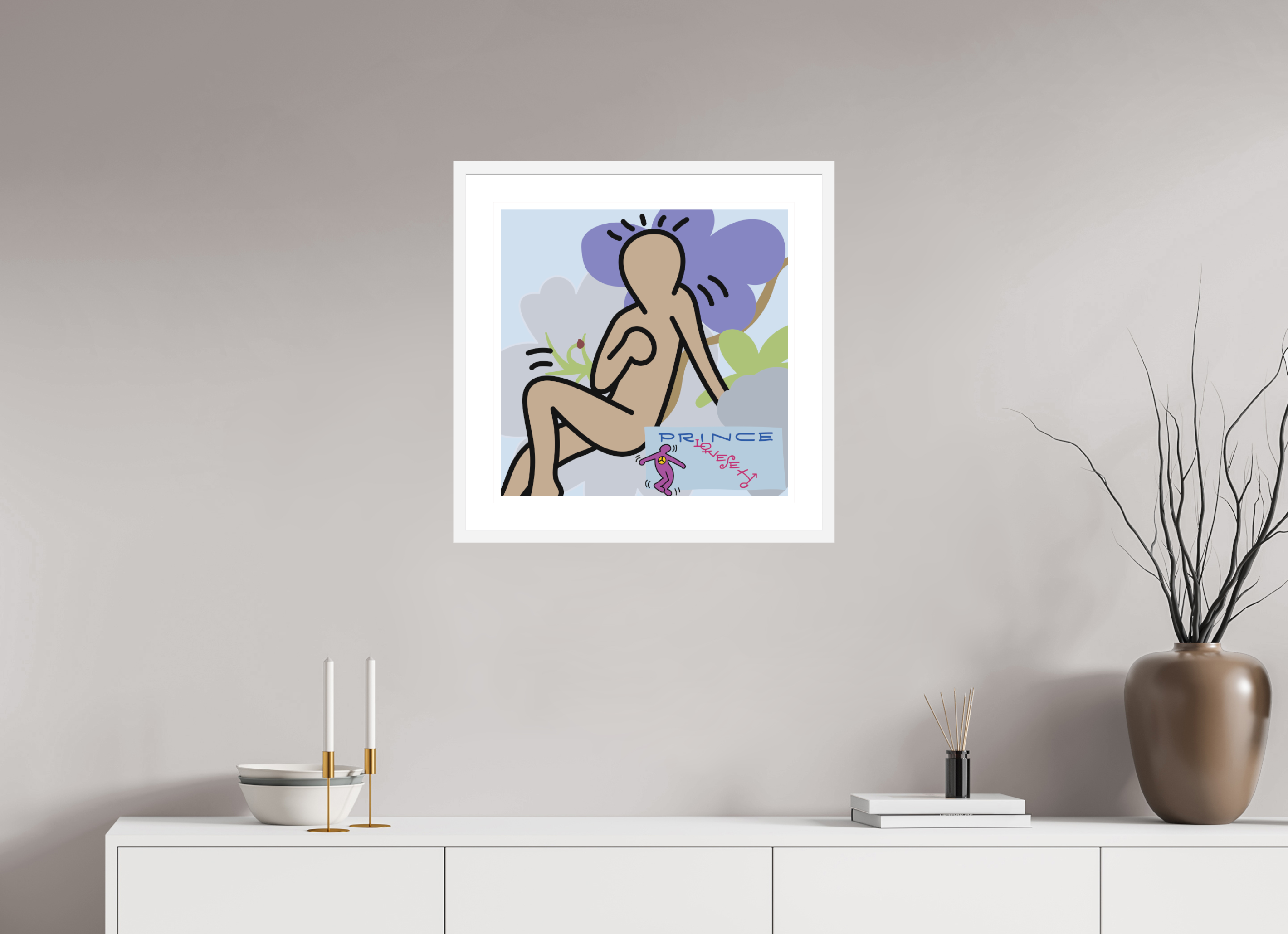 50 x 50 cm, FRAMED WHITE Prince Love Sexy