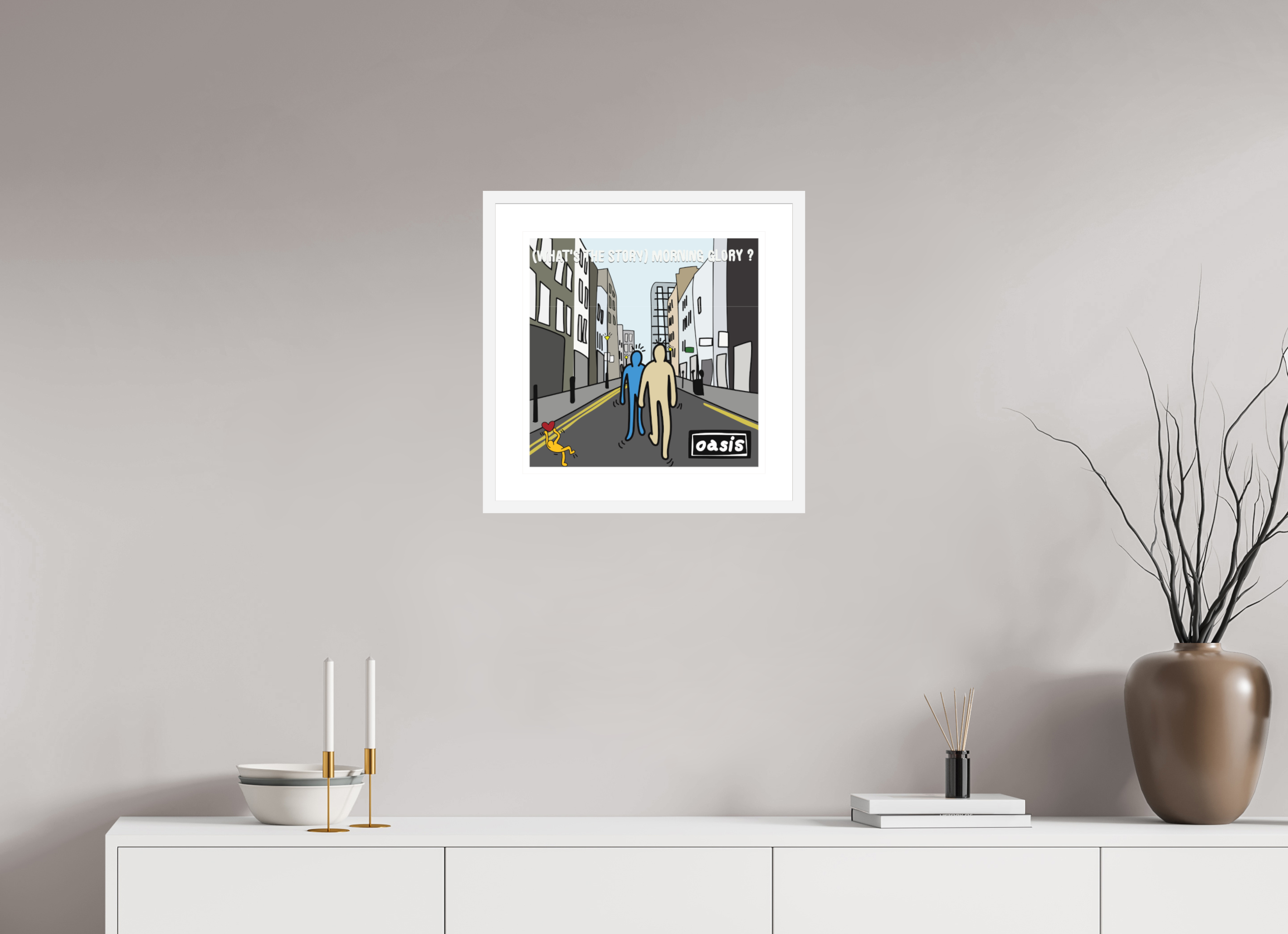 40 x 40 cm, FRAMED WHITE What's The Story