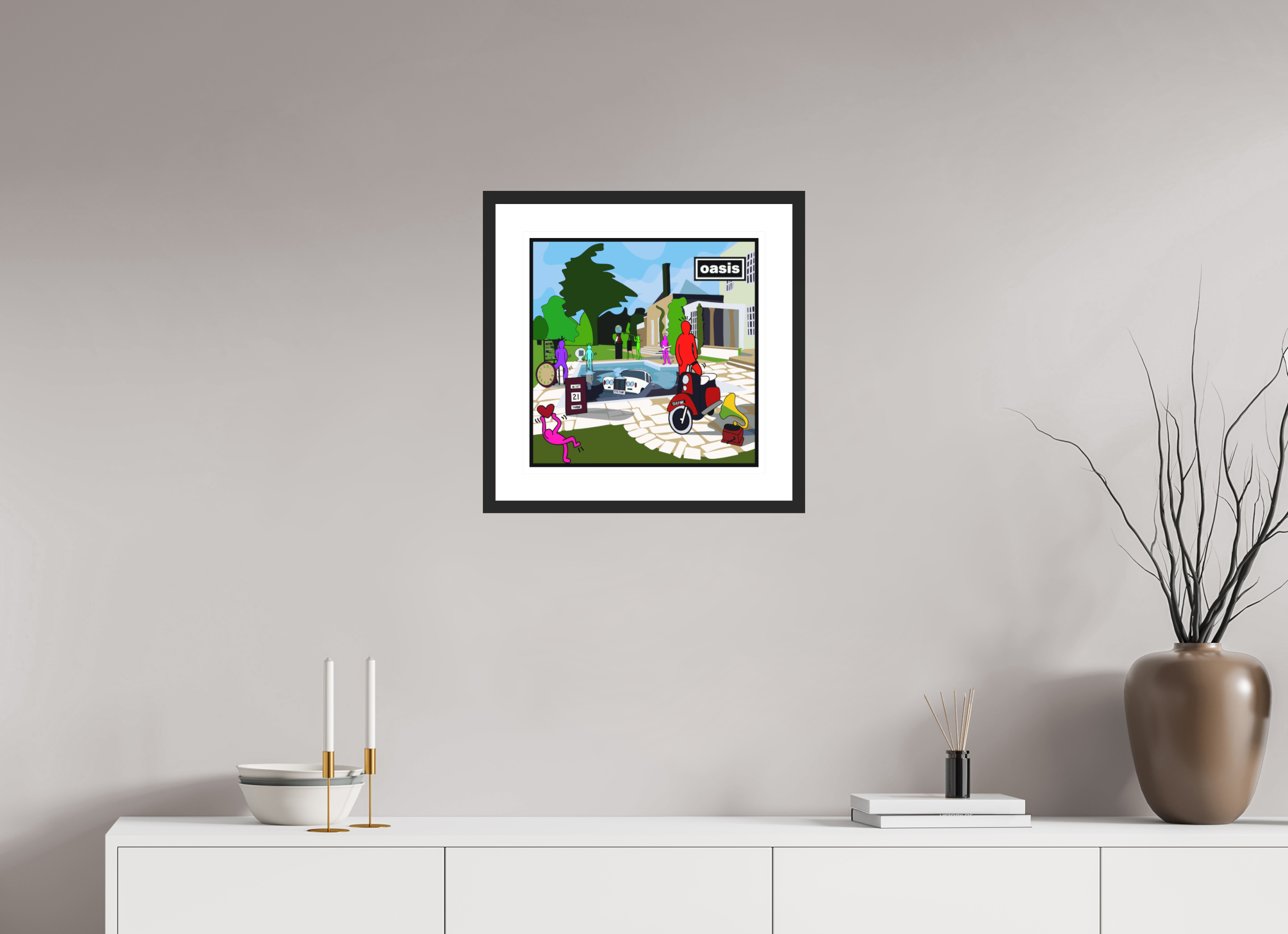 40 x 40 cm, FRAMED BLACK Be here now