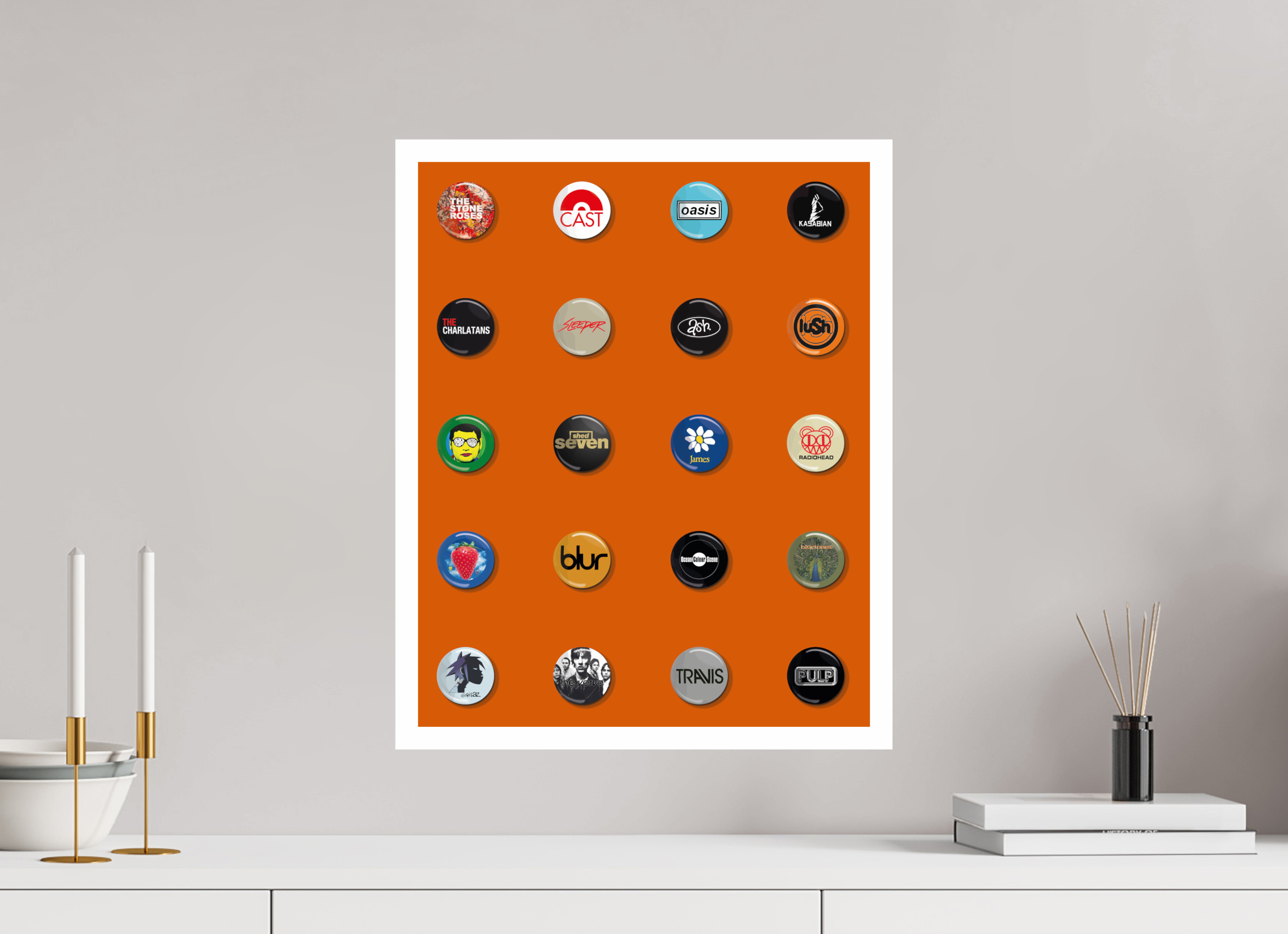 40 x 50 cm, UNFRAMED Badges of my life Indie edition Orange