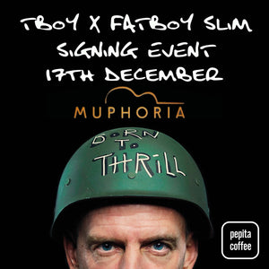 TBOY x Fatboy Slim exclusive coffee box set, hand signed by Fatboy Slim and TBOY